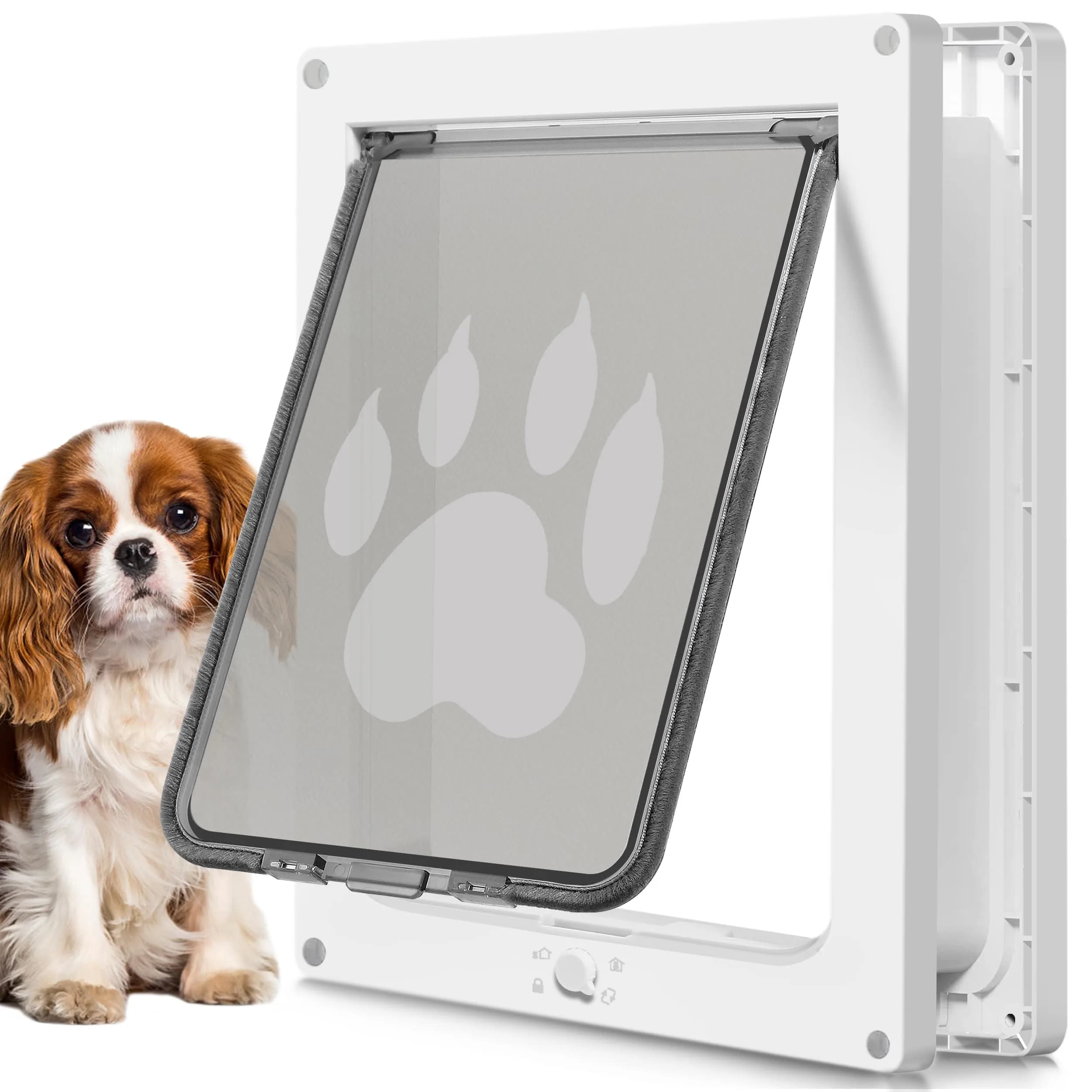 CEESC Small Dog & Cat Door, 7.25"x10" Flap, White | Weatherproof, Durable ABS Frame, Snap-in Panel