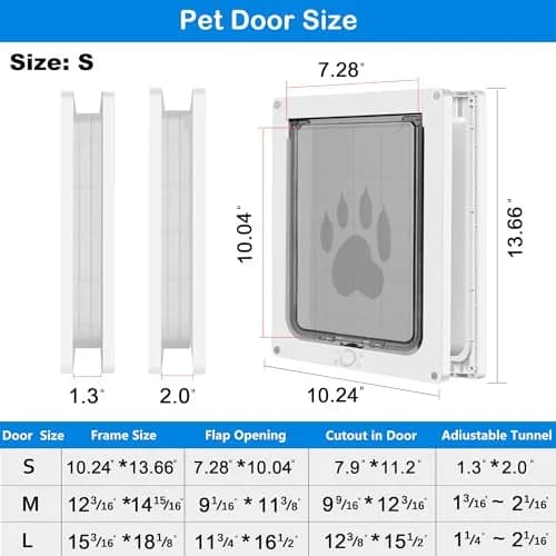 CEESC Small Dog & Cat Door, 7.25"x10" Flap, White | Weatherproof, Durable ABS Frame, Snap-in Panel thumbnail 6