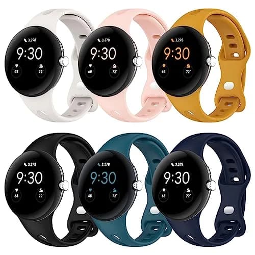 Eiavike 6-Pack Slim Silicone Watch Bands for Google Pixel Watch 4/3/2/1 (41mm) - Starlight, Pink, Yellow, Black, Green, Blue thumbnail 1