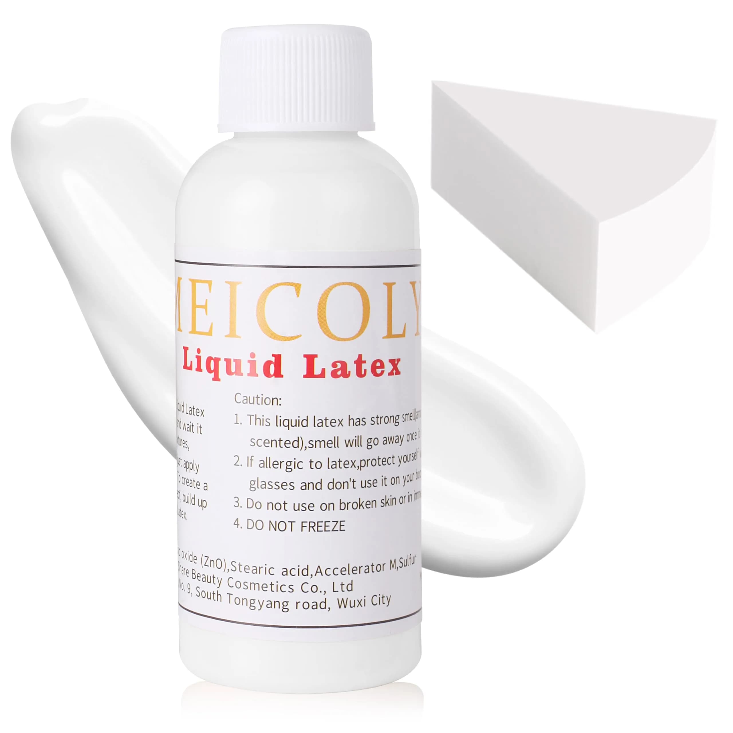 MEICOLY Clear White Liquid Latex with Sponge | Realistic SFX Makeup for Halloween Costumes & Bald Caps (60ml / 2.1 Oz) - main product image