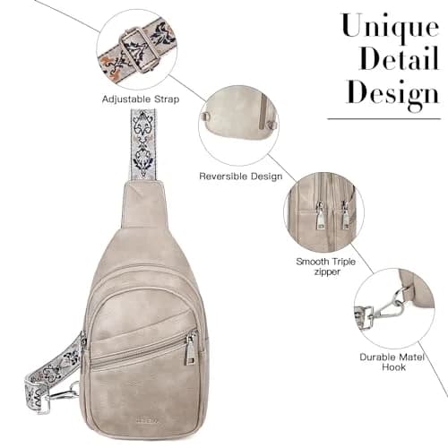 Telena Vegan Leather Sling Bag for Women Crossbody Purse Adjustable Strap Cloud Grey | Hands-Free Convenience thumbnail 5