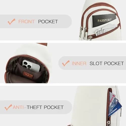 Telena Vegan Leather Sling Bag for Women Crossbody Purse Adjustable Strap Beige Brown | Hands-Free Convenience thumbnail 4