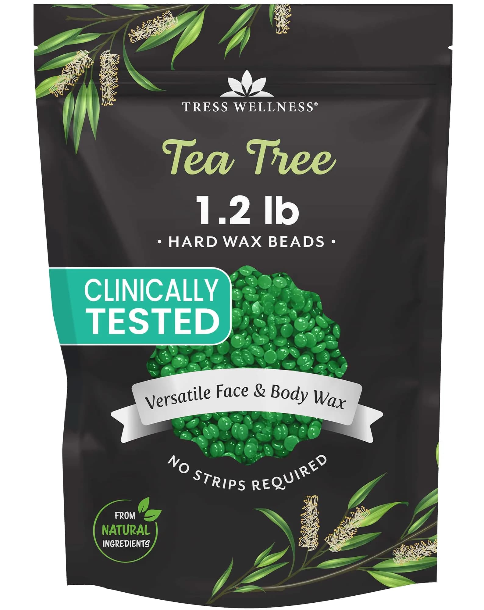 Tress Wellness Tea Tree Hard Wax Beads 567 g (19.2 oz) | For Bikini, Brazilian & Full Body Hair Removal