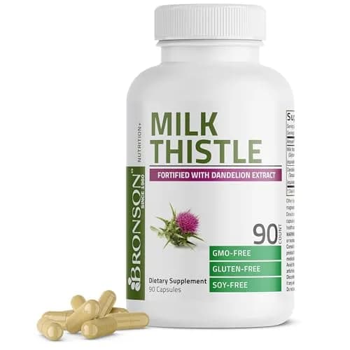 Bronson Milk Thistle Silymarin Marianum & Dandelion Extract 90 Capsules | Liver Support & Detox thumbnail 1