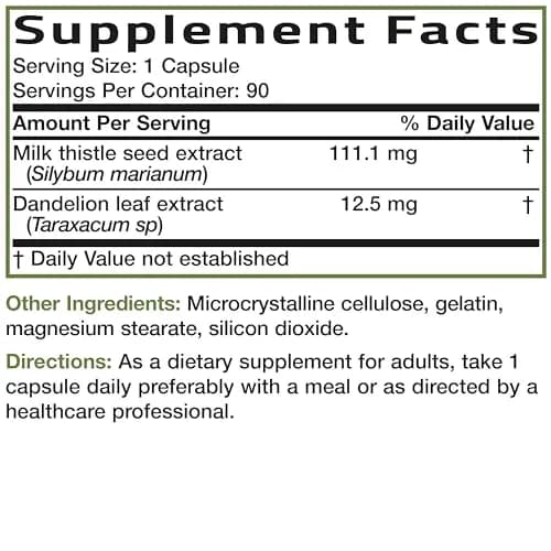 Bronson Milk Thistle Silymarin Marianum & Dandelion Extract 90 Capsules | Liver Support & Detox thumbnail 8