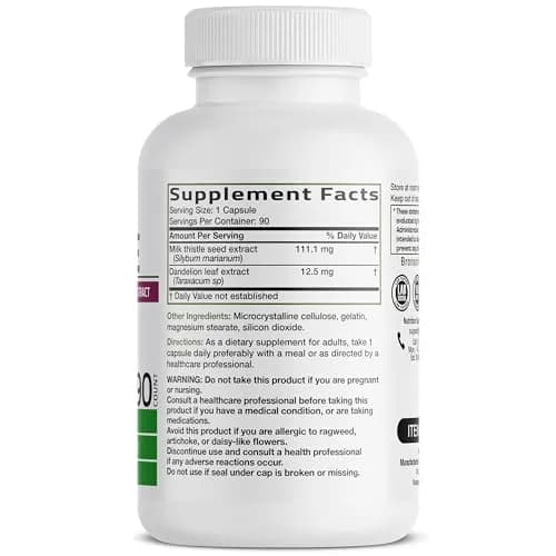 Bronson Milk Thistle Silymarin Marianum & Dandelion Extract 90 Capsules | Liver Support & Detox thumbnail 2