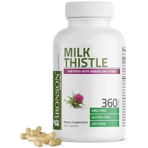 Bronson Milk Thistle Silymarin Marianum & Dandelion Extract 360 Capsules | Liver Support & Detox thumbnail 1