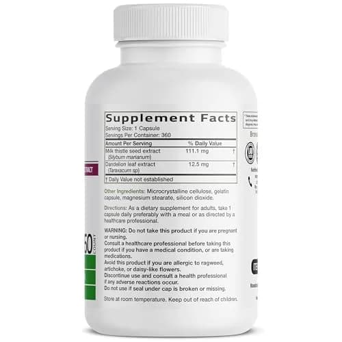 Bronson Milk Thistle Silymarin Marianum & Dandelion Extract 360 Capsules | Liver Support & Detox thumbnail 2