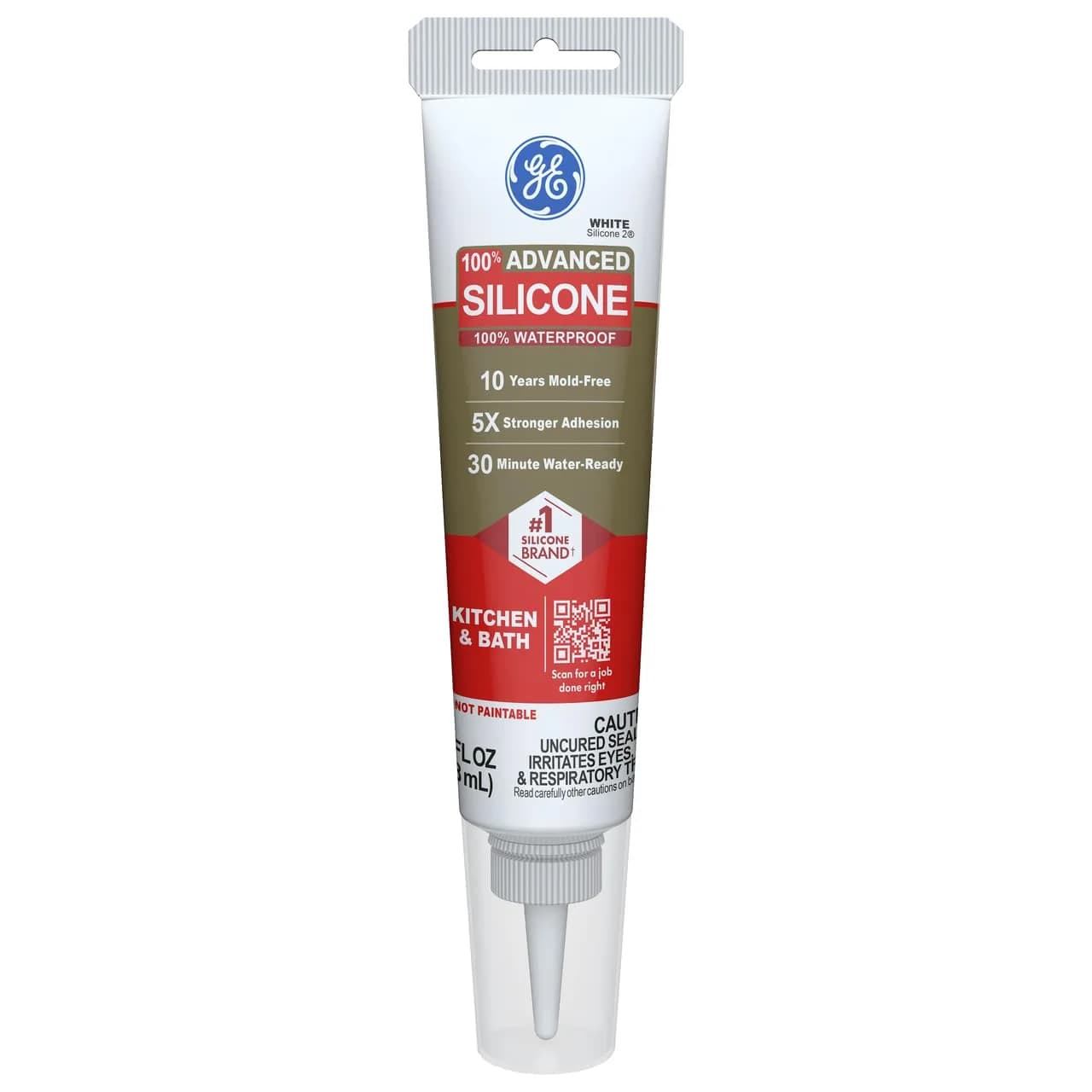 GE Advanced Silicone 2 Kitchen & Bath Caulk 82.8ml (2.8 fl oz) | 100% Waterproof Sealant with 5X Stronger Adhesion - main product image