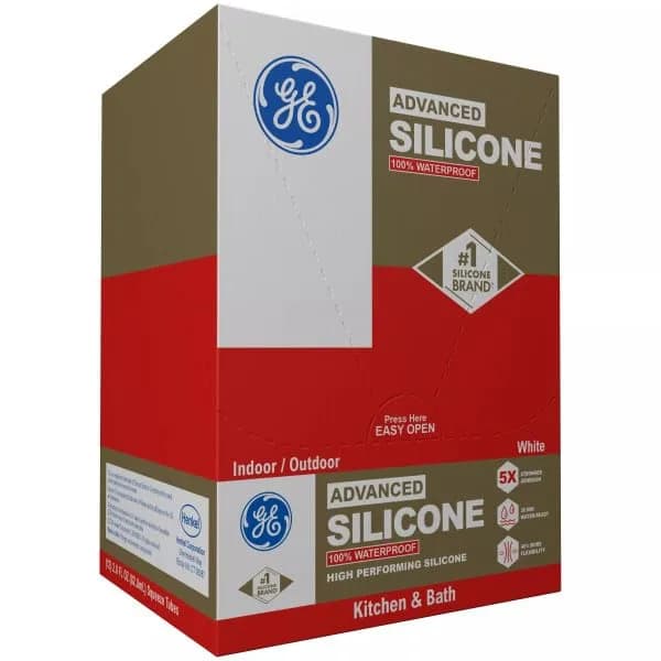 GE Advanced Silicone Caulk for Kitchen & Bathroom, White, 2.8 fl oz (79 ml) Tube, 12 Pack | 100% Waterproof Sealant thumbnail 5