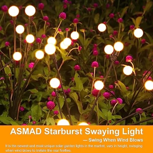 ASMAD Solar Lights Outdoor 6 Pack-48 LEDs | Flexible Firefly Garden Decor with IP65 Waterproof (2.27kg, 48 LEDs, Warm White) thumbnail 7
