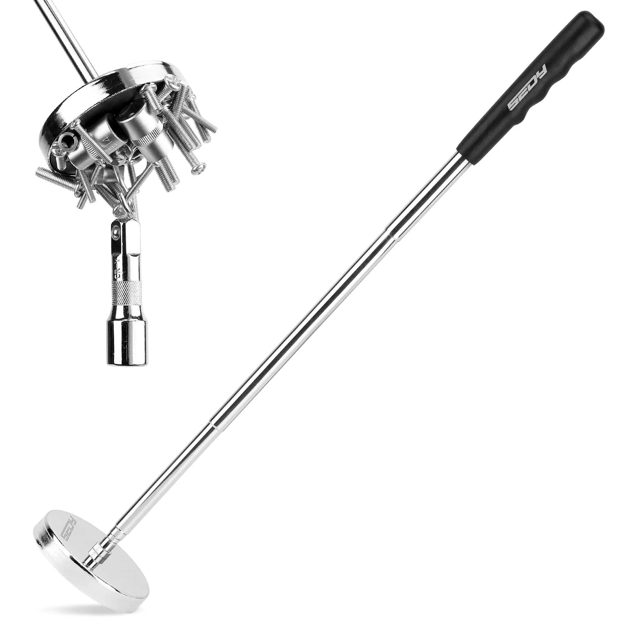 SEDY 6-Piece Telescoping Magnetic Pickup Tools Set with Trays | 31in Extendable Stick & Flexible Grabber — 35LB Telescoping Stick