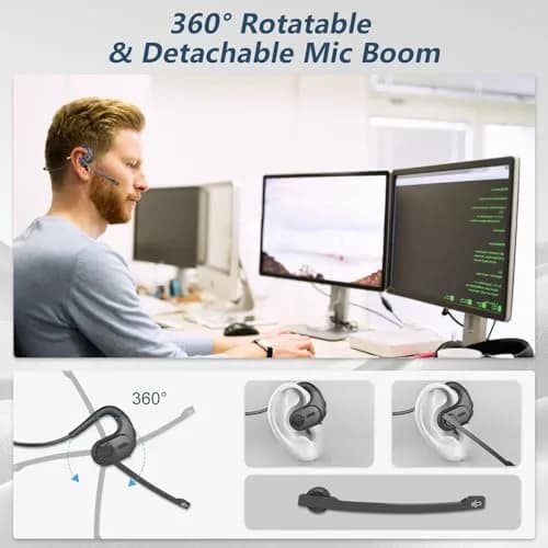 BANIGIPA Open Ear Wireless Bluetooth Headphones with Detachable Boom Mic & 12-Hour Battery | Bluetooth 5.4, IPX5 Waterproof, Dual Connection thumbnail 4