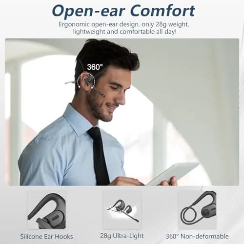 BANIGIPA Open Ear Wireless Bluetooth Headphones with Detachable Boom Mic & 12-Hour Battery | Bluetooth 5.4, IPX5 Waterproof, Dual Connection thumbnail 2