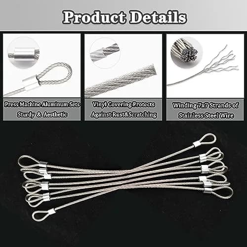 PUSNMI Stainless Steel Cable with Loops | Vinyl Coated Wire Rope for Security & Hanging Light-Weight Items thumbnail 3