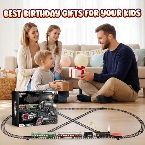 Hot Bee Remote Control Train Set with Smoke, Lights & Sound | Alloy Locomotive & Carriages, 14+ Track Pieces thumbnail 2
