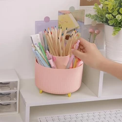 SKYDUE 360 Rotating Pen Holder 14.7cm (5.8 Inches) | Cute Pink Organizer with 5 Slots for Art Supplies, Office, School thumbnail 4