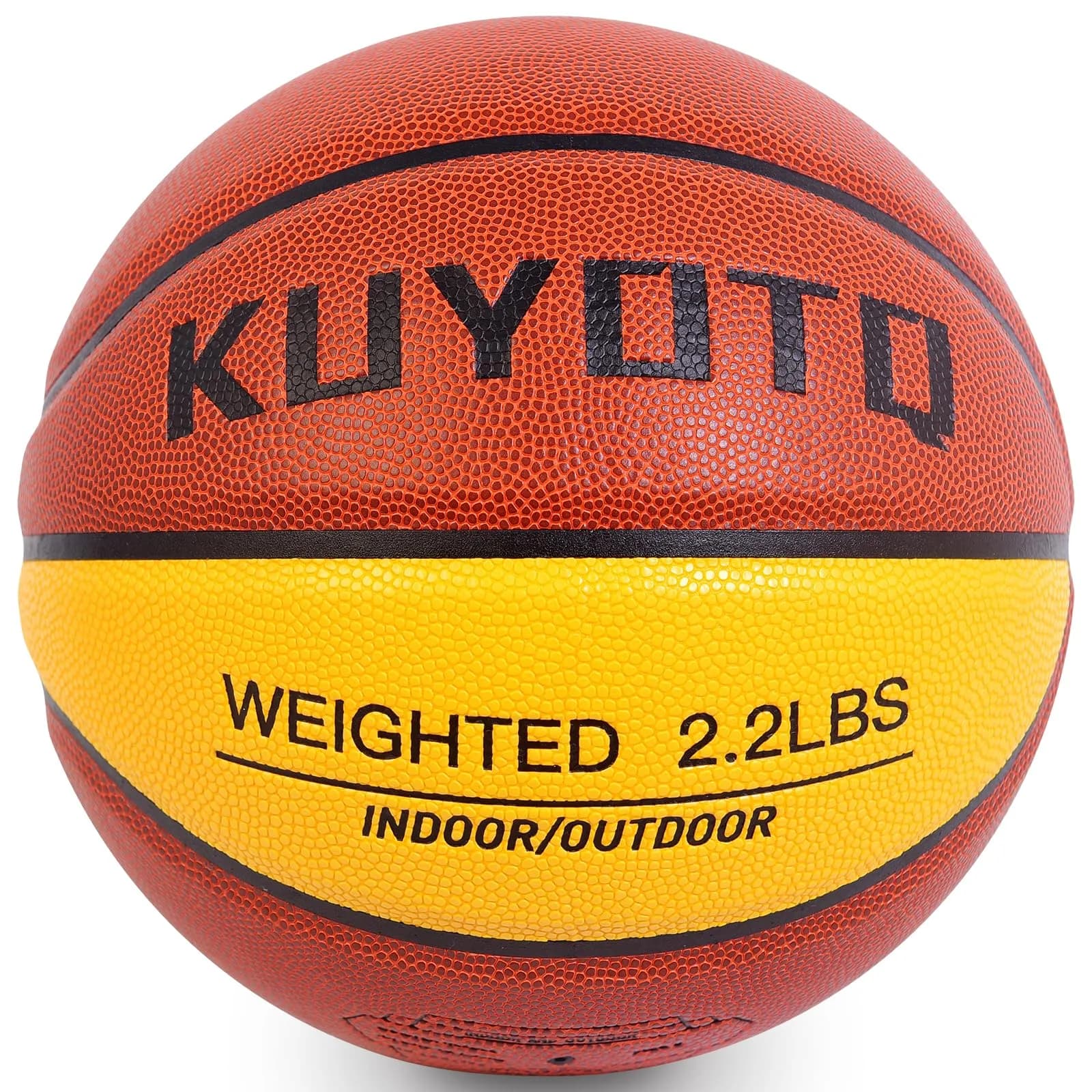 KUYOTQ 3lbs (1.36kg) Weighted Training Basketball Size 7 | Official Size Composite Leather Indoor/Outdoor — Brown+Yellow