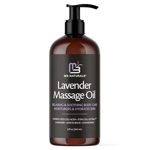 M3 Naturals Lavender Sensual Massage Oil 242ml (8 fl oz) | Calms Mind & Body with Collagen & Stem Cells thumbnail 1