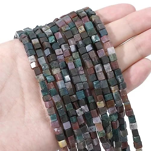 Beadia Natural Indian Agate Square Stone Beads 4x4mm | Unique Chakra Healing Gemstones for Jewelry thumbnail 2