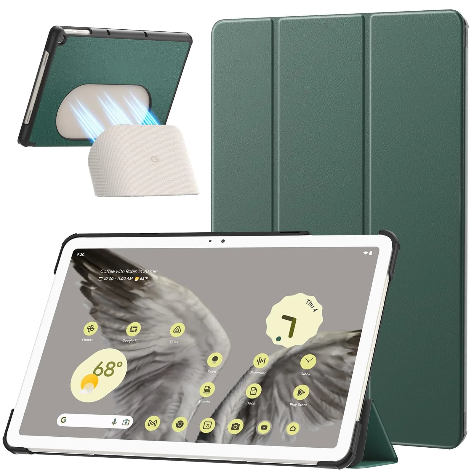MoKo for Google Pixel Tablet Case 2023 11 inch, Gray | Slim Trifold Stand with Impact-Resistant PC Back — Dark Green