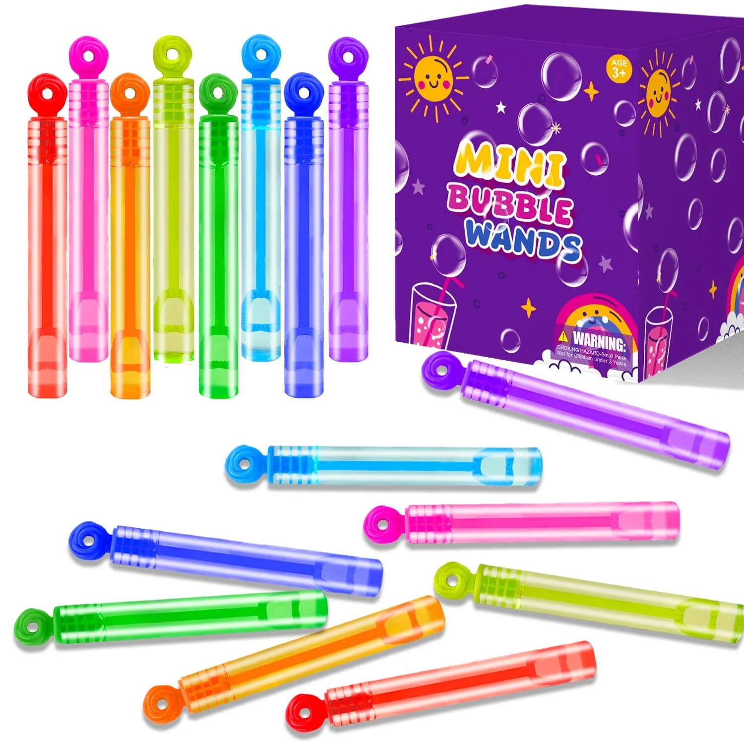 Leetous Mini Bubble Wands 32 Pack | Rainbow Colors, Donut Design, 10.6 cm (4.2 Inches)