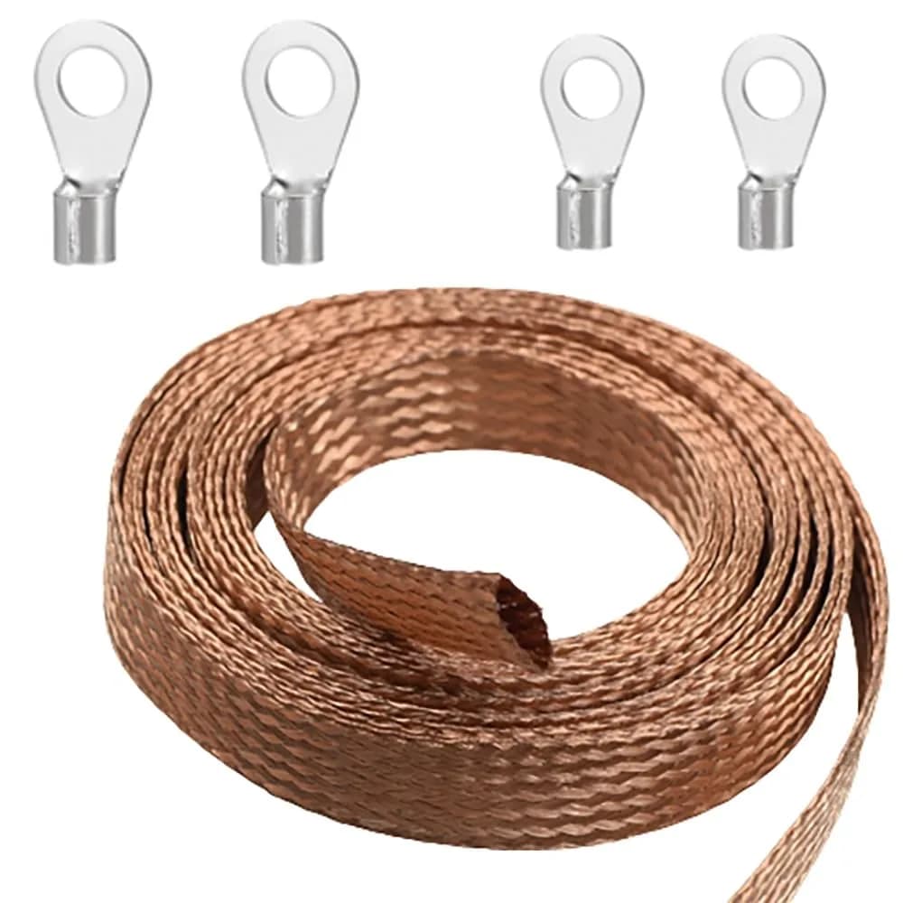 Euogeudel Tinned Flat Copper Braid Cable 5m (16.4ft) | Flexible Grounding Strap Wire 11mm Width — Width: 8mm (0.31") / Copper