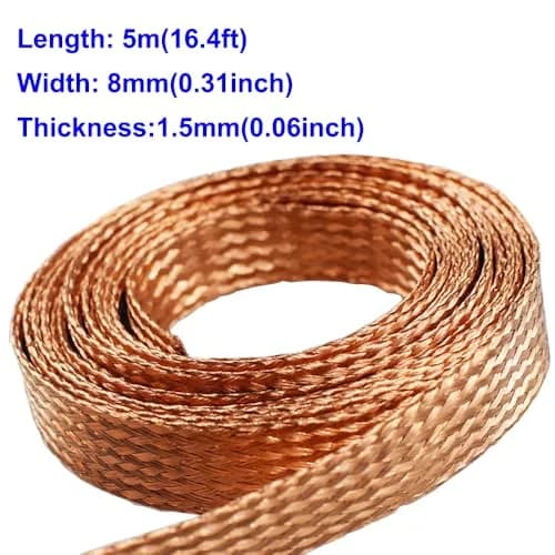 Euogeudel Flat Copper Braid Cable 5m (16.4ft) | Grounding Strap Wire for Electrical Circuits thumbnail 2