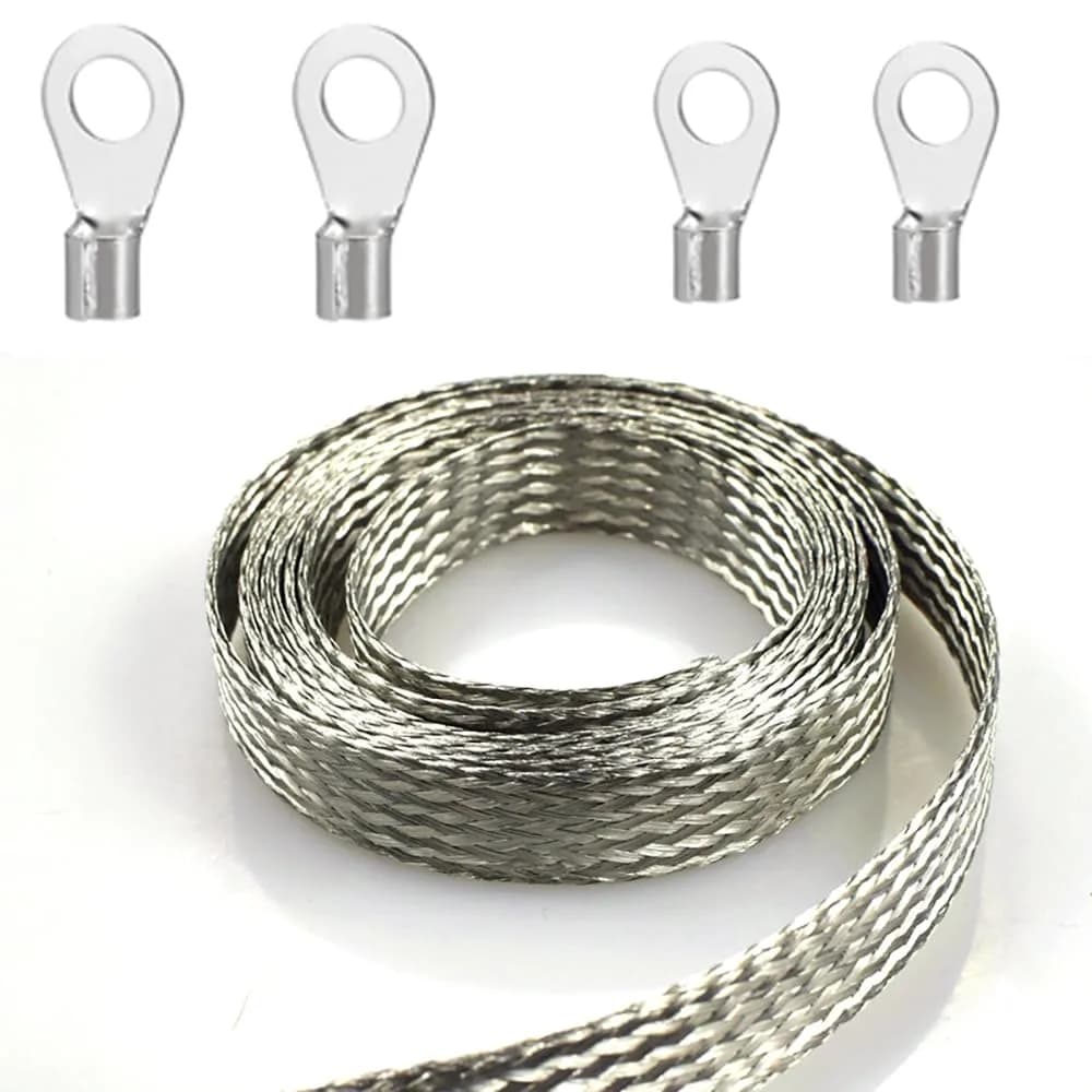 Euogeudel Tinned Flat Copper Braid Cable 5m (16.4ft) | Flexible Grounding Strap Wire 11mm Width — Width: 4mm (0.16") / Tinned Copper