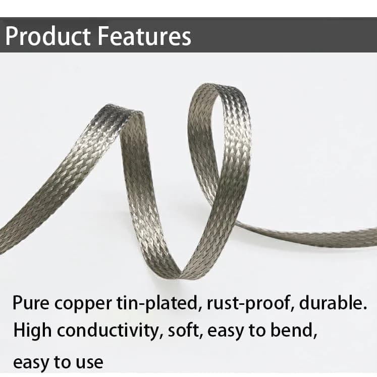 Euogeudel Tinned Flat Copper Braid Cable 5m (16.4ft) | 4mm Width Grounding Strap Wire thumbnail 5