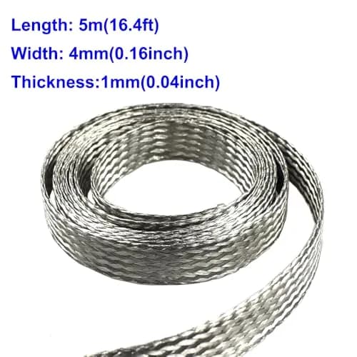 Euogeudel Tinned Flat Copper Braid Cable 5m (16.4ft) | 4mm Width Grounding Strap Wire thumbnail 2