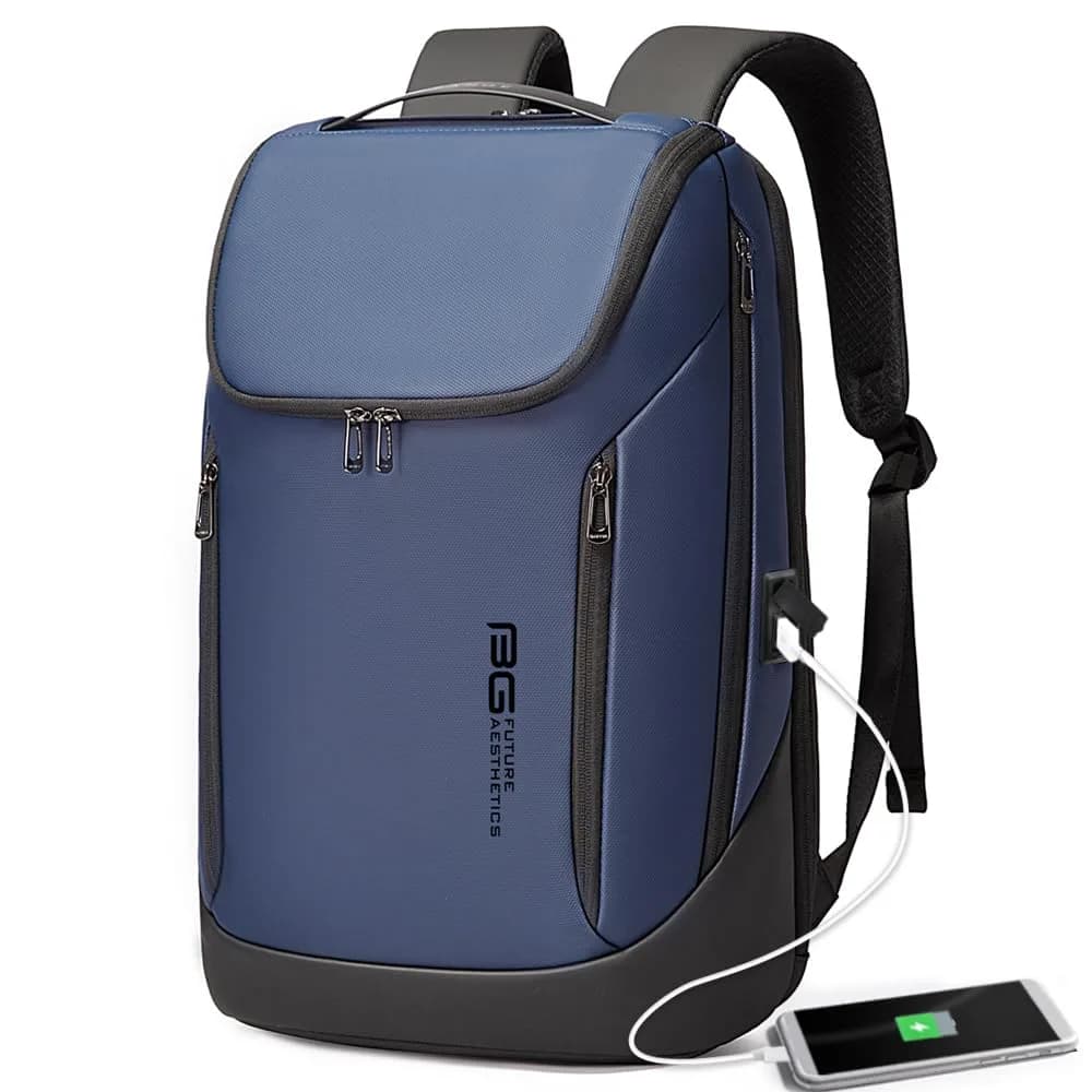 BANGE Business Smart Backpack Waterproof fit 15.6 Inch Laptop Backpack with USB Charging Port, Travel Durable Backpack (35cm x 49cm x 14cm) — Blue / Medium