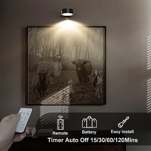 Xuolder Battery Operated Picture Lights 3-Pack | Magnetic LED Puck Lights with Remote & Timer thumbnail 4