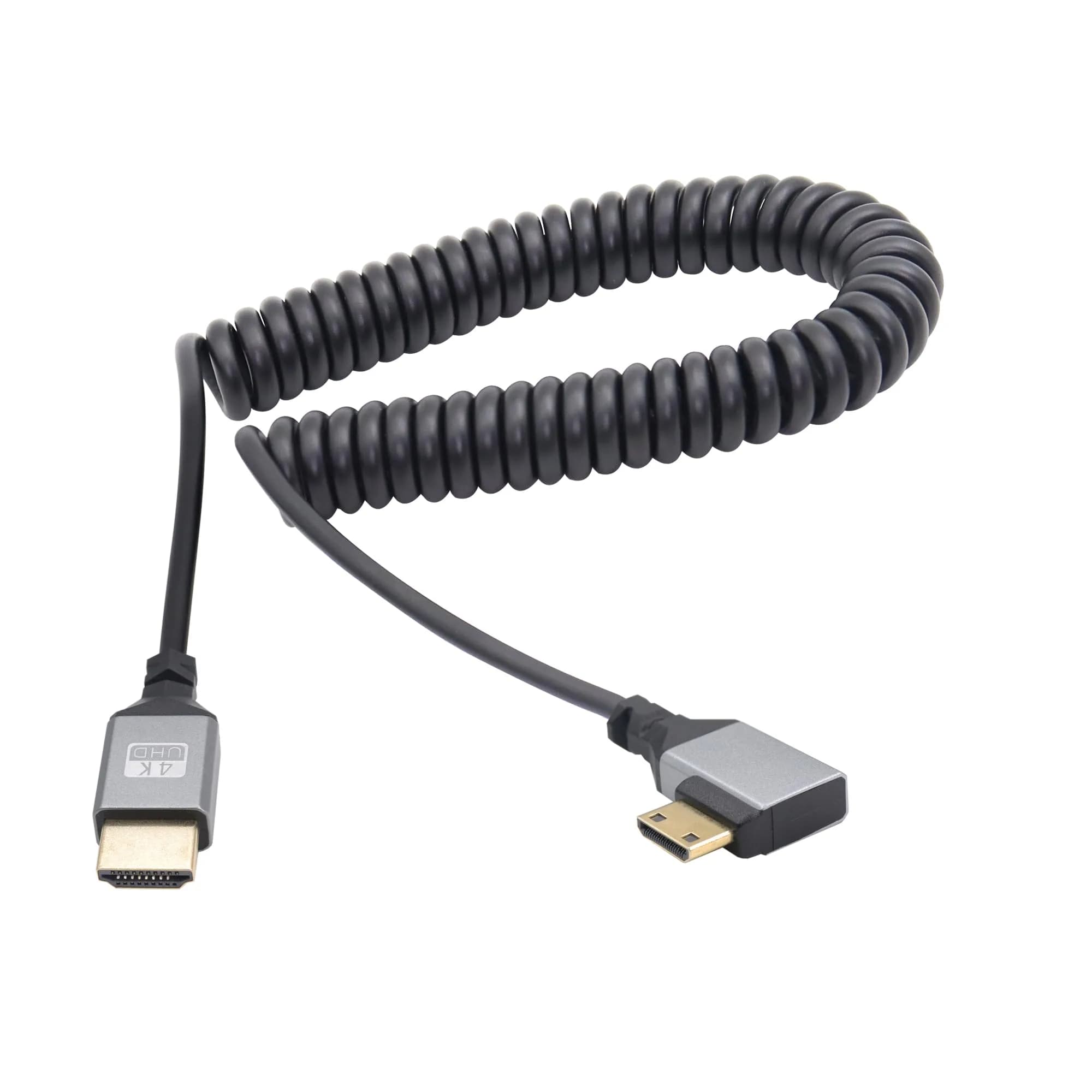 RIIEYOCA 90 Degree Right Angle UHD 4K Mini HDTV to HDTV Coiled Cable 1.5m (5ft) | Supports 4K@60Hz, 18Gbps - main product image