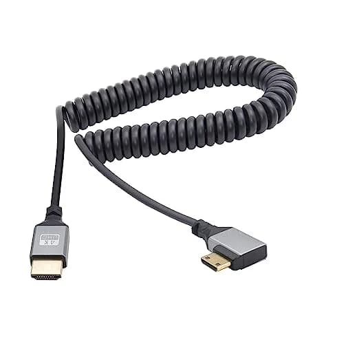 RIIEYOCA 90 Degree Right Angle UHD 4K Mini HDTV to HDTV Coiled Cable 1.5m (5ft) | Supports 4K@60Hz, 18Gbps thumbnail 1