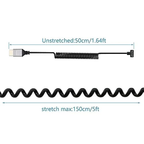 RIIEYOCA 90 Degree Right Angle UHD 4K Mini HDTV to HDTV Coiled Cable 1.5m (5ft) | Supports 4K@60Hz, 18Gbps thumbnail 4