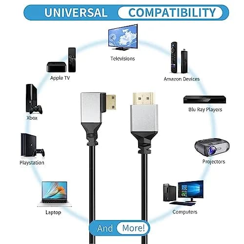 RIIEYOCA 90 Degree Right Angle UHD 4K Mini HDTV to HDTV Coiled Cable 1.5m (5ft) | Supports 4K@60Hz, 18Gbps thumbnail 6