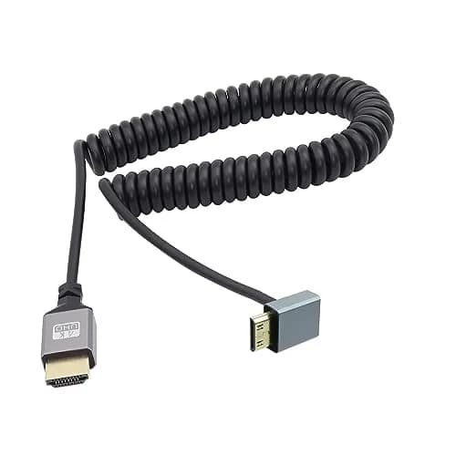 RIIEYOCA 90 Degree UHD 4K Mini HDTV Male to HDTV Male Coiled Cable Supports 4K@60Hz,1080p,ARC,3D,Stretchable to 1.5M/5FT thumbnail 1