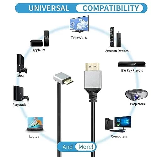 RIIEYOCA 90 Degree UHD 4K Mini HDTV Male to HDTV Male Coiled Cable Supports 4K@60Hz,1080p,ARC,3D,Stretchable to 1.5M/5FT thumbnail 7