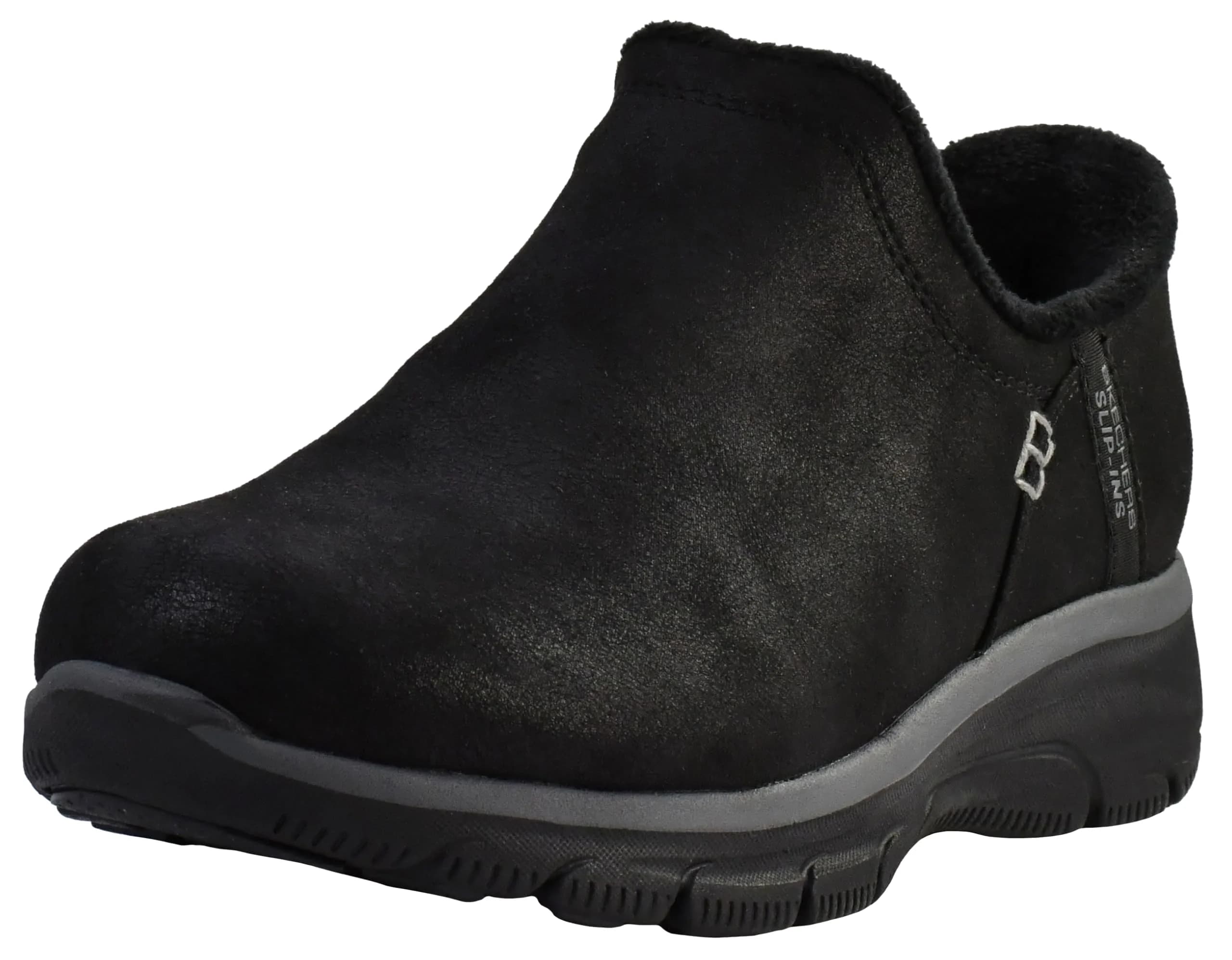 Skechers Women's Easy Going-Modern Hour Slip-In Ankle Boot, Black, 8.5 | Vegan Leather & Faux Fur Comfort - main product image