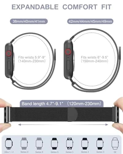 BRG Stainless Steel Loop for Apple Watch 38mm-49mm | Magnetic Clasp Replacement Band for Series Ultra SE 8 7 6 5 4 3 2 1 thumbnail 5