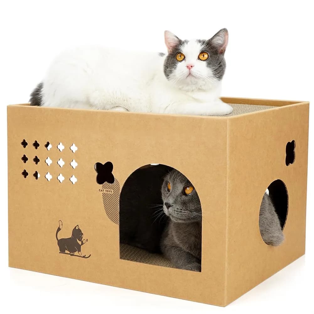 ARGOPET Cactus Cat Cardboard House with 2 Scratching Pads 30.1 cm (11.8 in) | Recycled Corrugated Board Villa for Indoor Cats