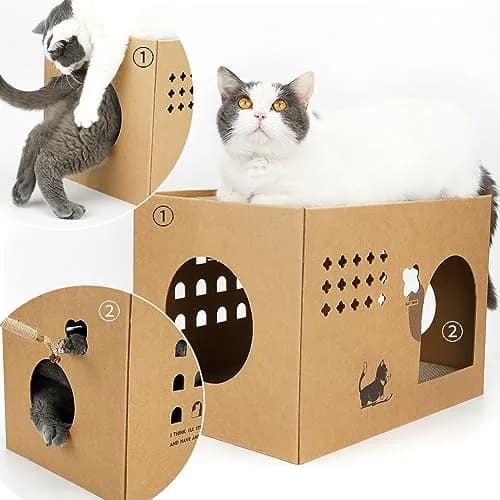 ARGOPET Cactus Cat Cardboard House with 2 Scratching Pads 30.1 cm (11.8 in) | Recycled Corrugated Board Villa for Indoor Cats thumbnail 7