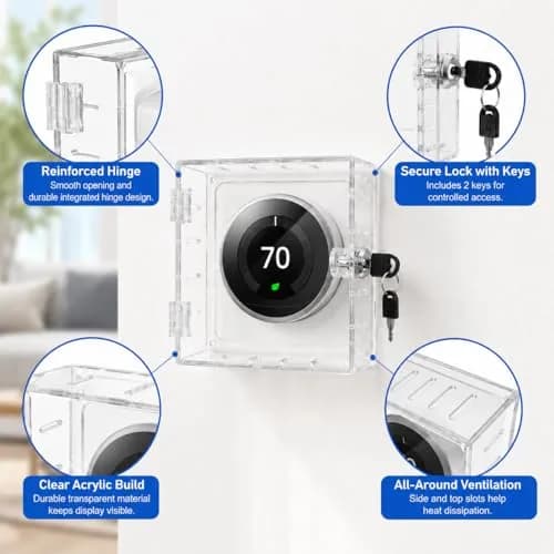 Young Dance Thermostat Lock Box with 2 Keys, Clear Acrylic Cover for Small Thermostats | Prevents Tampering & Unauthorized Adjustments thumbnail 5