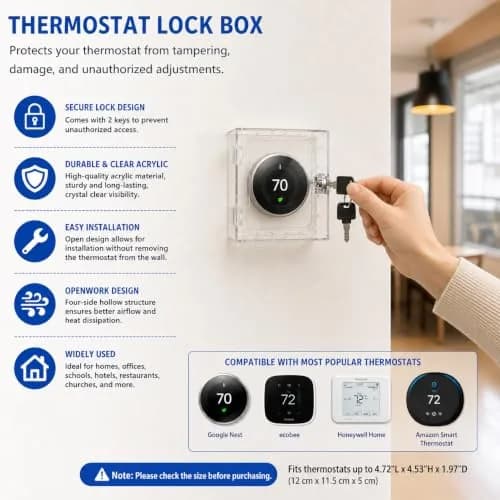 Young Dance Thermostat Lock Box with 2 Keys, Clear Acrylic Cover for Small Thermostats | Prevents Tampering & Unauthorized Adjustments thumbnail 3