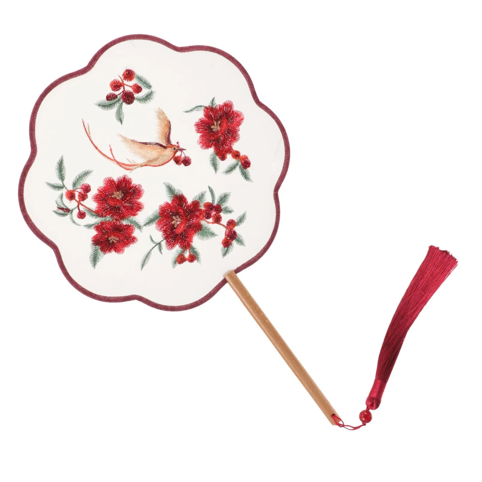 HOMSFOU Red Electric Fan 35.5CM | Handcrafted Silk & Wood Vintage Decor - main product image