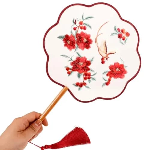 HOMSFOU Red Electric Fan 35.5CM | Handcrafted Silk & Wood Vintage Decor thumbnail 6