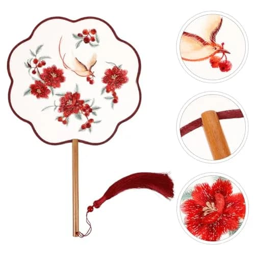 HOMSFOU Red Electric Fan 35.5CM | Handcrafted Silk & Wood Vintage Decor thumbnail 8