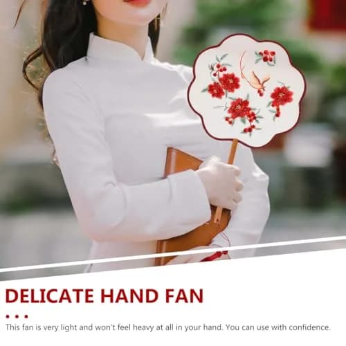 HOMSFOU Red Electric Fan 35.5CM | Handcrafted Silk & Wood Vintage Decor thumbnail 3
