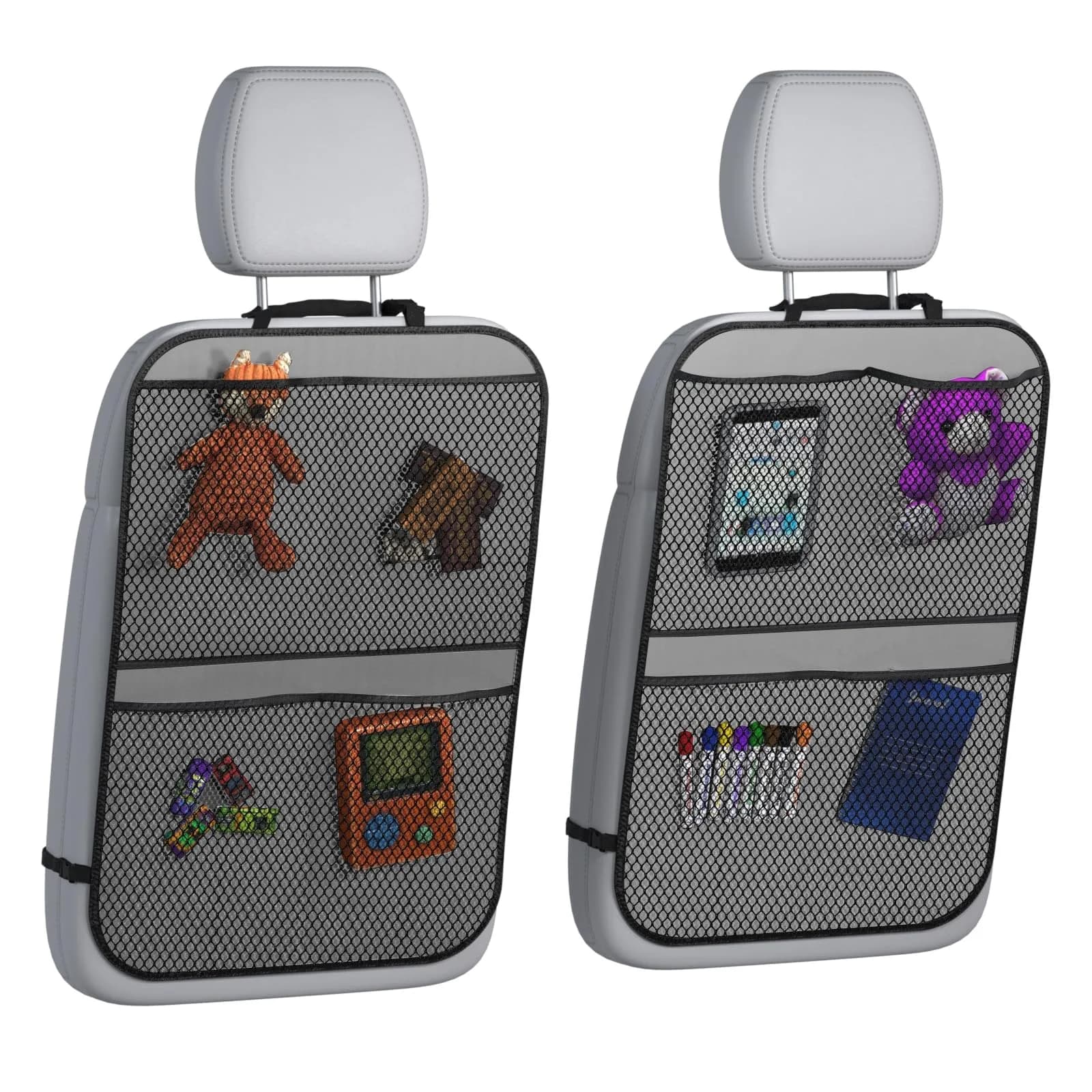 lebogner Grey 4-Pocket Kick Mats with Universal Fit | Waterproof Polyester Seat Back Protectors - main product image